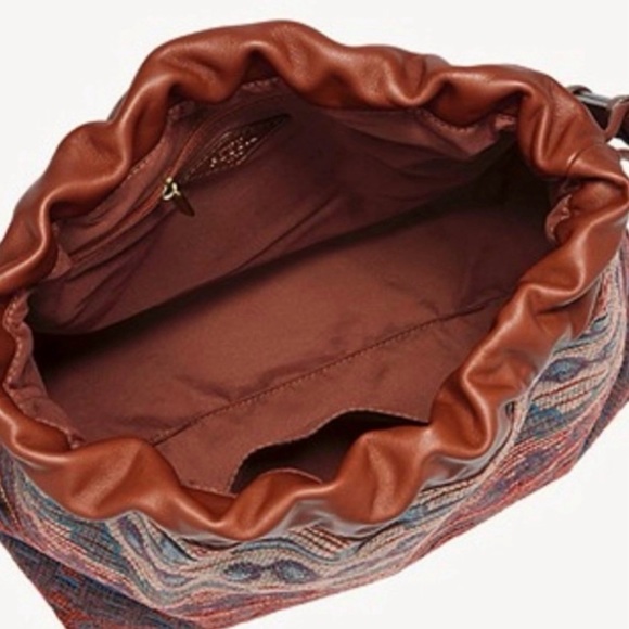 Fossil Purse NWOT Gigi Crossbody Tan Leather Western Print Blue Purple Orange - Picture 3 of 12